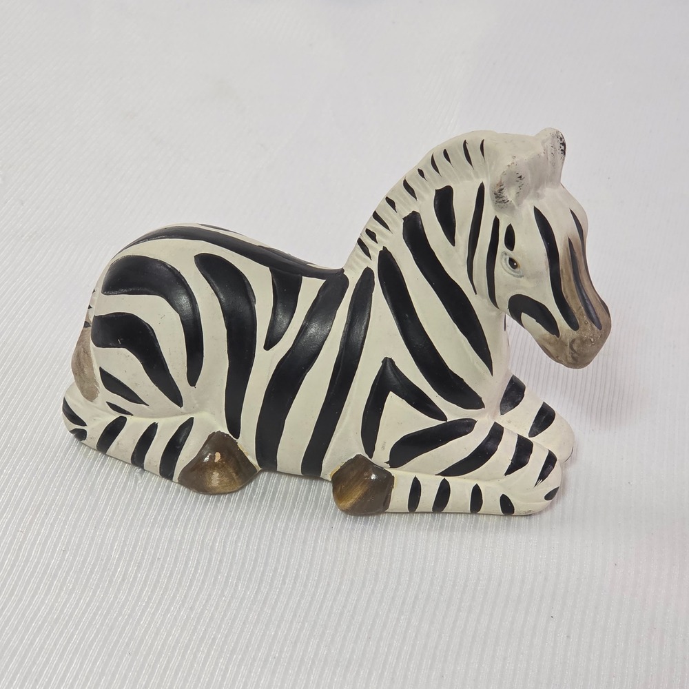 K's Collection Zebra Figurine Lying Down 5.5in Ceramic Black White Animal Statue